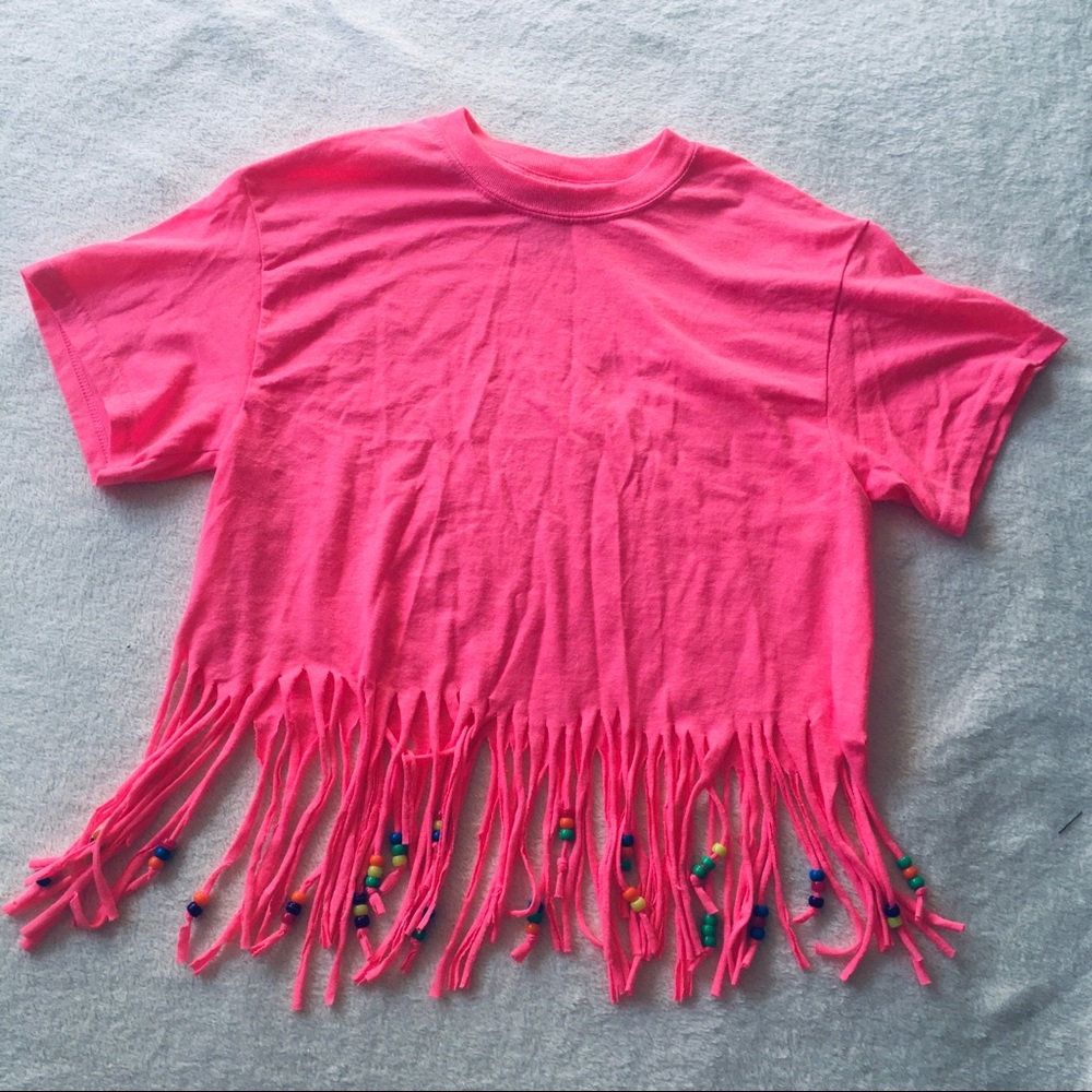 NEON PINK CROP TOP WITH TASSLES